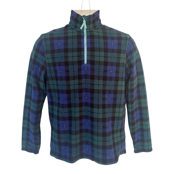 Chubbies Fleece Jacket Mens Small Hand Me Down Style 1/4 Zip Green Blue Plaid - Picture 1 of 9